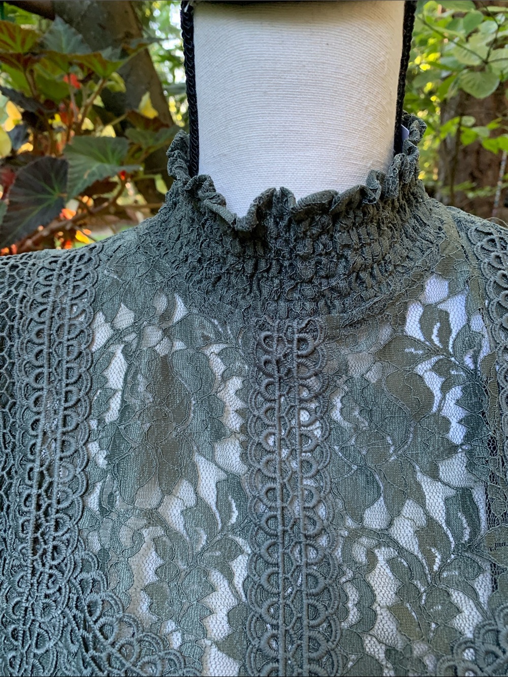 Cable & Gauge Lace Flutter Sleeve Mock Neck Top in Sage Green NWT - Picture 2 of 12
